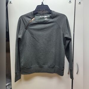 Women's Dark Gray Crew Neck Sweater with Zipper Accent